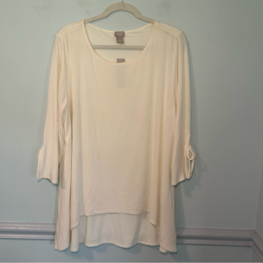 NWT Chico’s 3/4 Sleeve White Asymmetrical Blouse Size 16/18